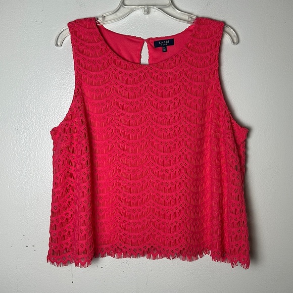 3/$20 💥 KAARI BLUE Crochet Lace Pink Cropped Sleeveless Top w/ Scalloped Hem - Picture 1 of 16